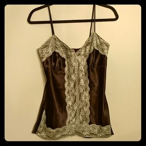 Pretty silky black & lacy green lingerie style top